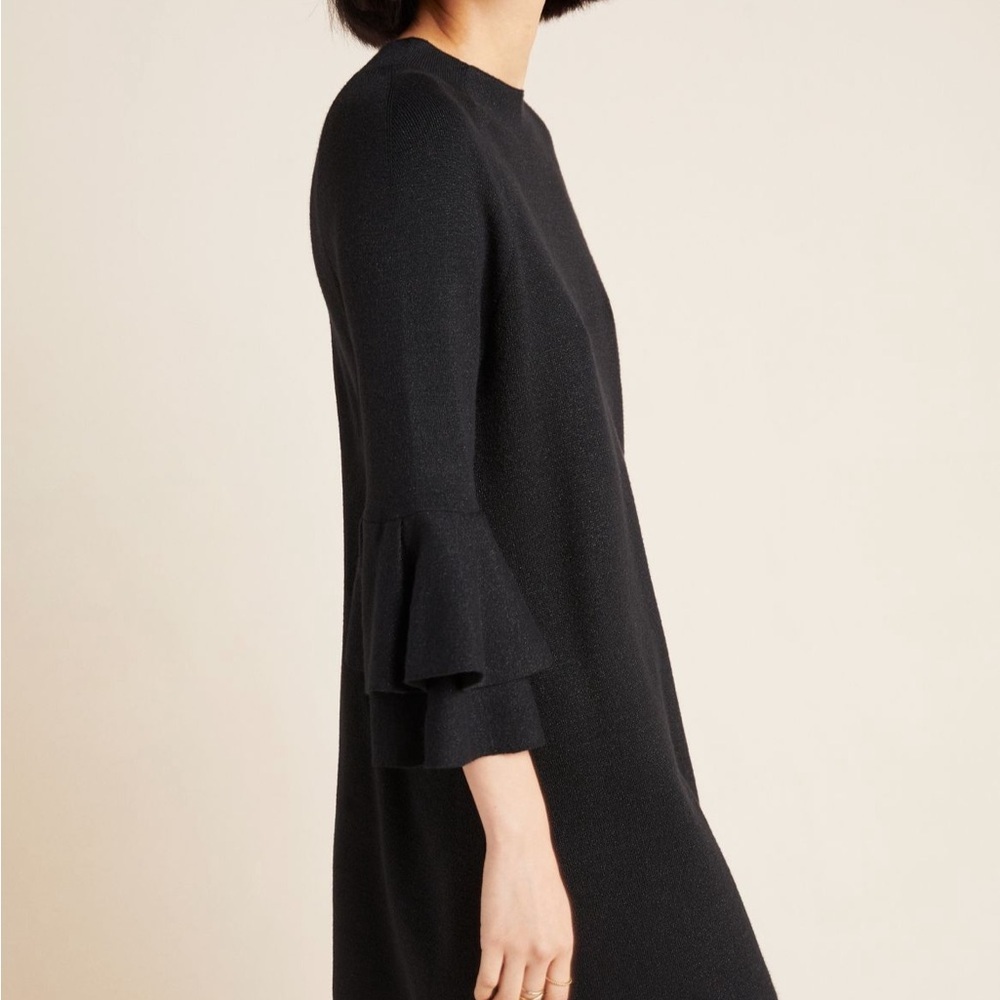 Anthropologie Claudette Black Ruffled Sweater Dress Sz:M - Picture 4 of 14
